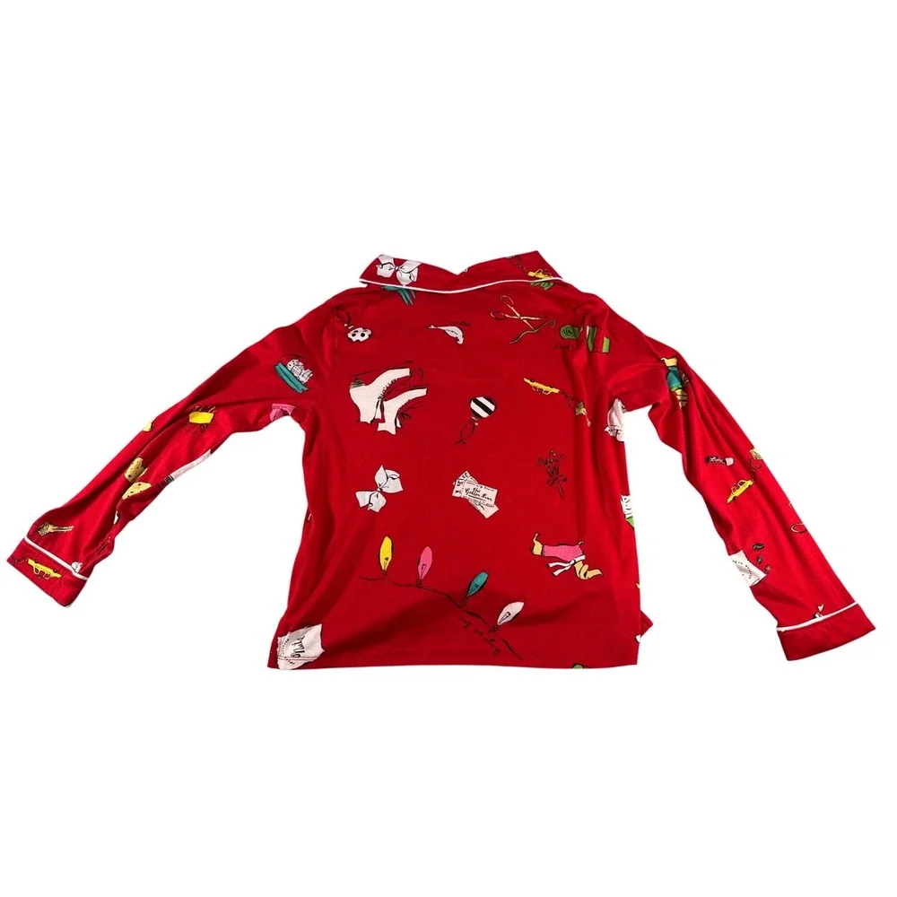 Kate Spade Red Things We Love Holiday Pajama‎ Top Long Sleeve Button Down Small